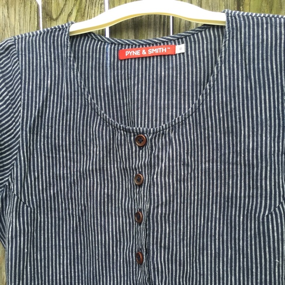 Pyne & Smith medium new version indigo stripe with back tie - Picture 3 of 7